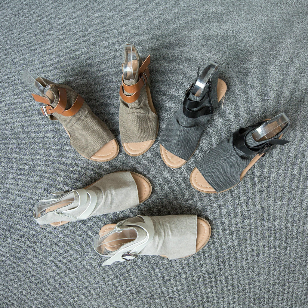 Beach Open Toe Flat Solid Color Side Zipper Sandals