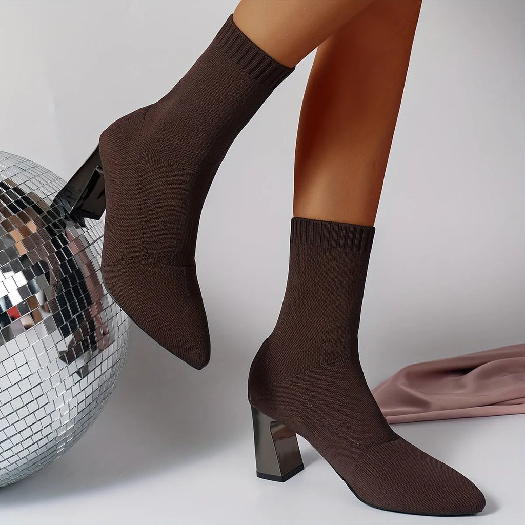 Elegante Strick-Ankle Boots mit Absatz