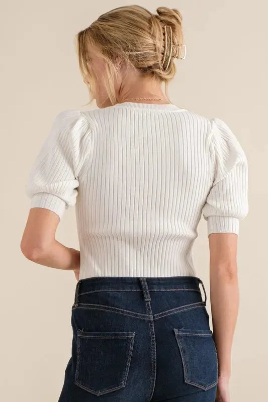 And The Why Puffed Half Sleeve Rib Basic Bodysuit