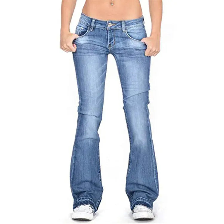 Damen Denim Low-Rise Flared Jeans mit lÃ¤ssigem Vintage-Look & Ausgestelltem Bein |