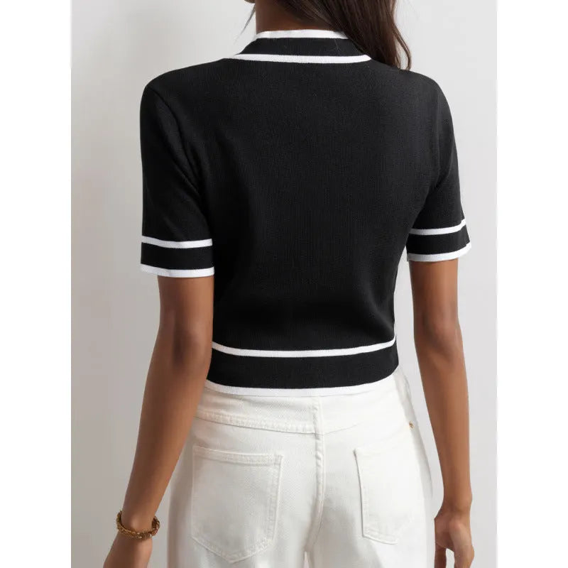Short-sleeved V-neck blouse