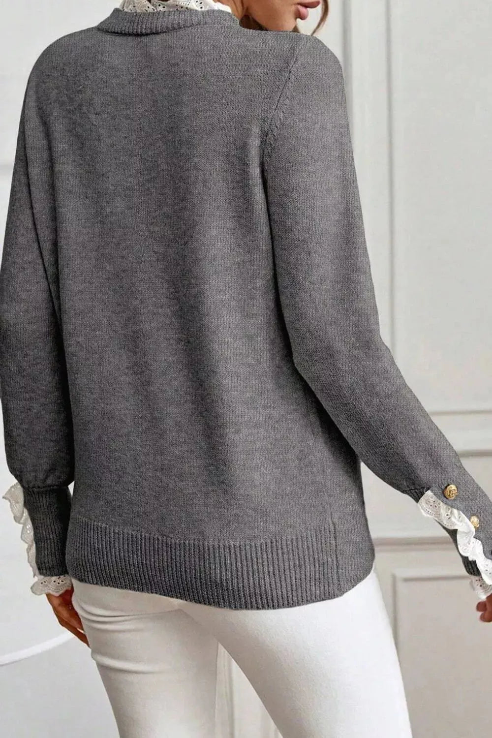 Lace Trim Mock Neck Sweater