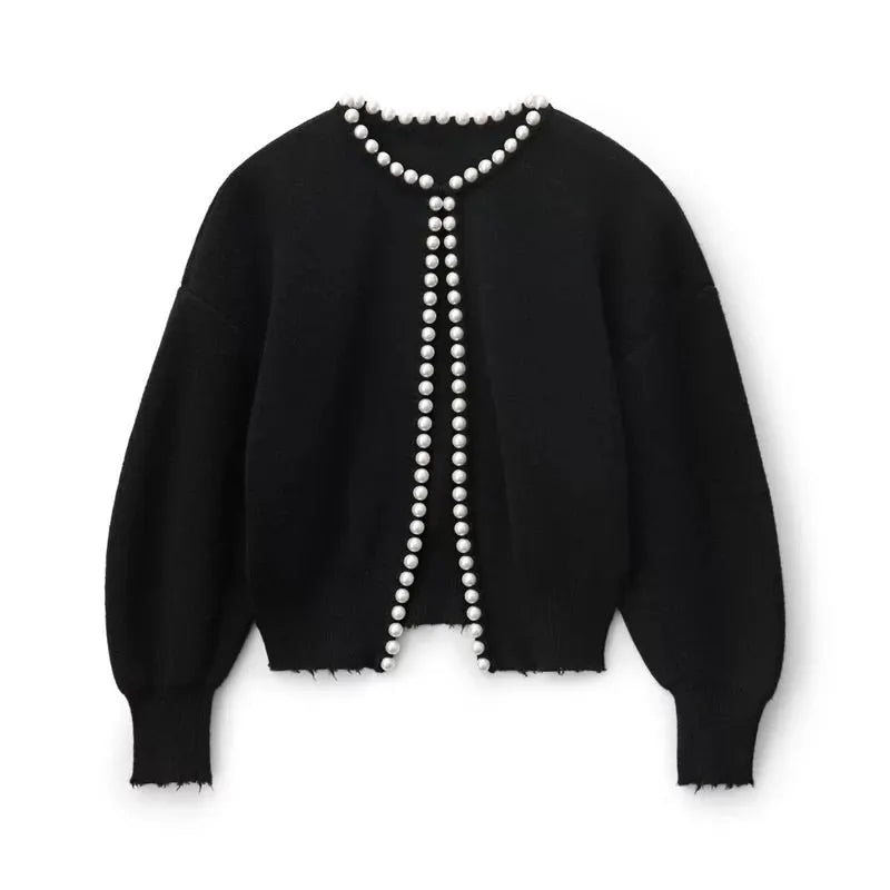 FEMKE | Cardigan Trui Voor Dames Met Pareldetails En Open Voorzijde â€“ Elegant, Tijdloos, Verfijnd