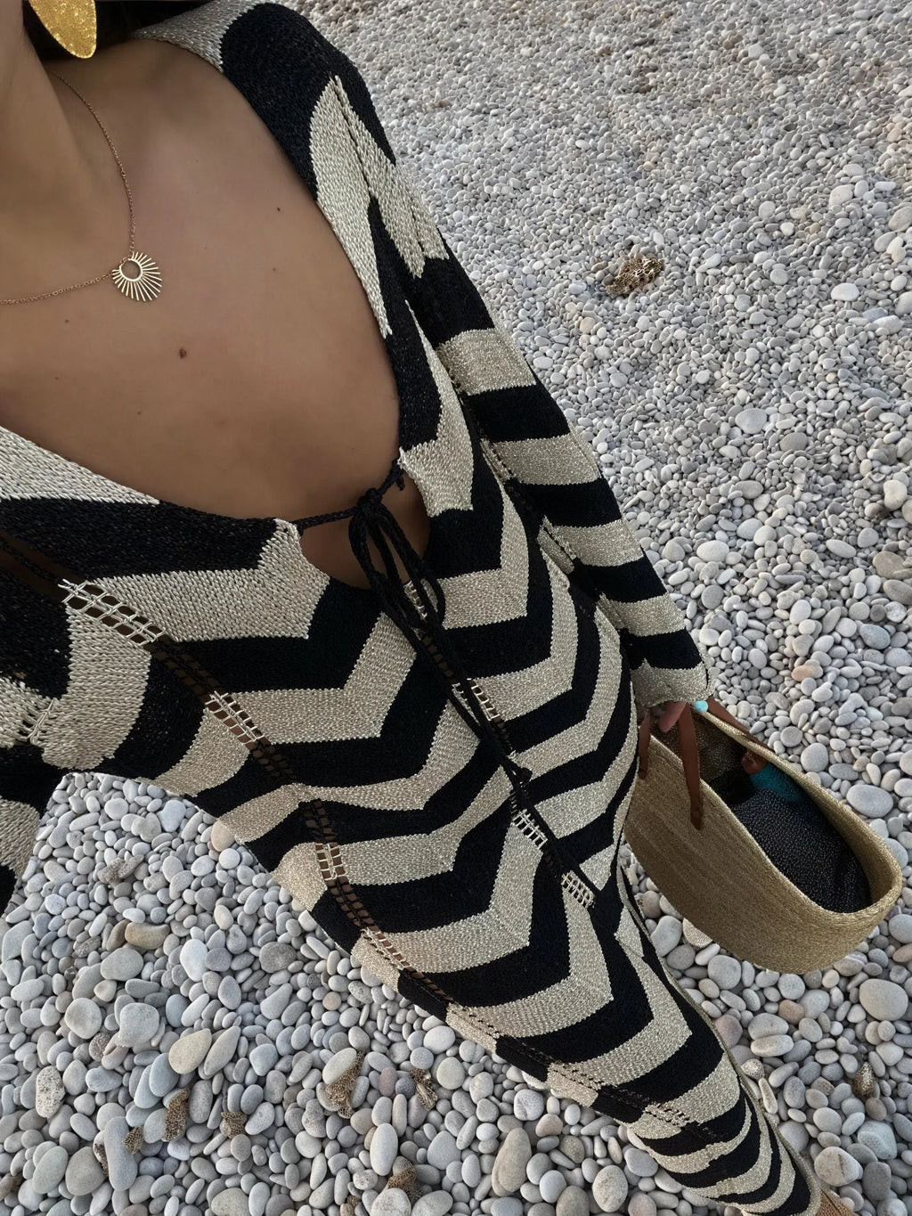 Strickkleid mit Chevron-Muster – Langarm