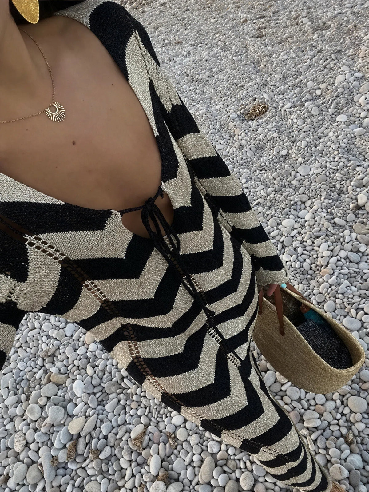 Strickkleid mit Chevron-Muster – Langarm