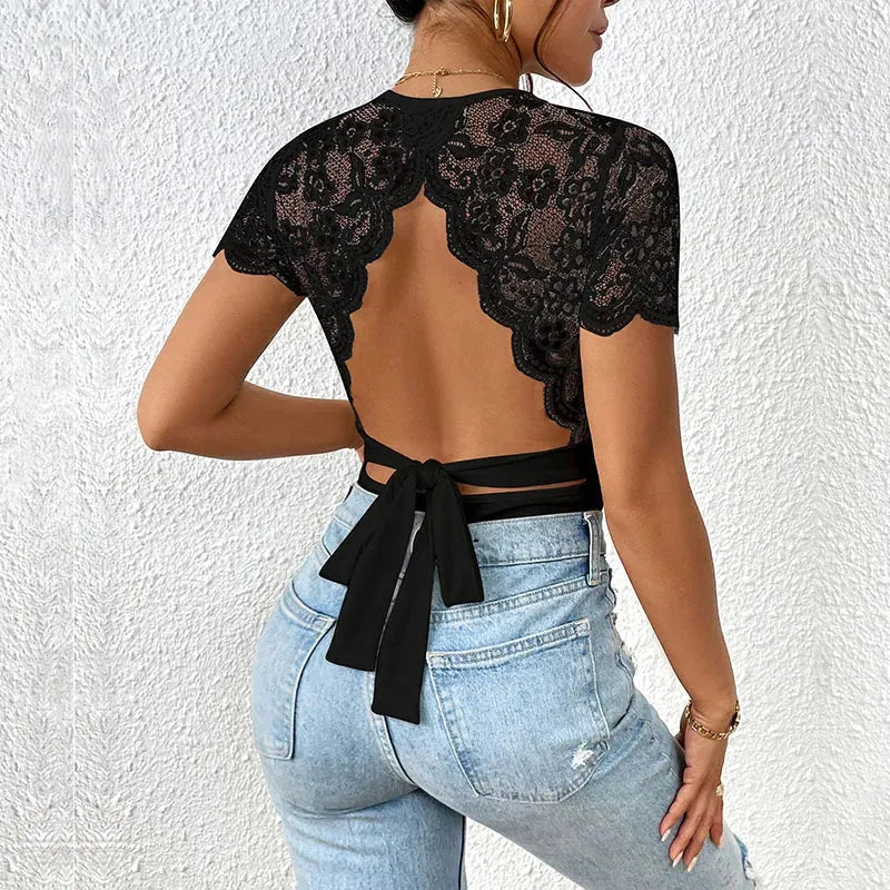 Damen rÃ¼ckenfreier Bodysuit mit Rundhalsausschnitt