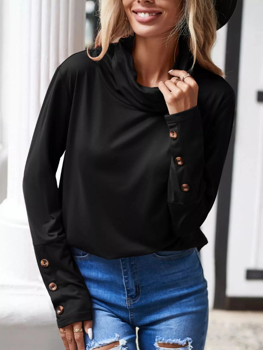 Cowl Neck Long Sleeve Blouse