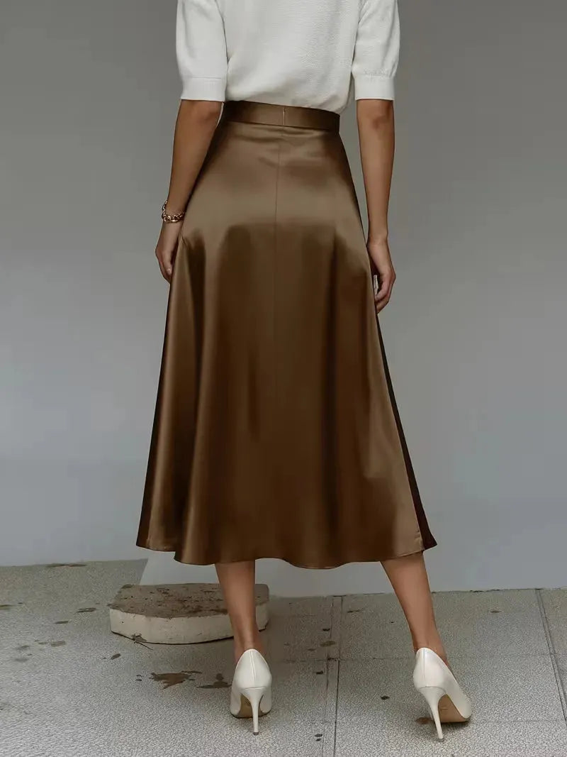 Satin Skirt for Women with High Waist and Midi Length