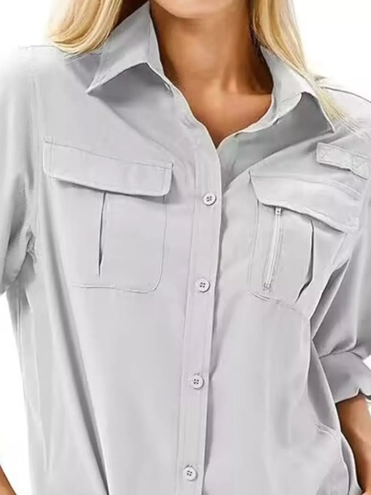 Full Size Roll-Up Sleeve Button Up Shirt Plus Size
