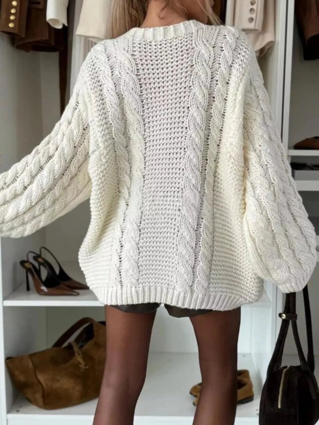 Cable Knit Round Neck Oversized Sweater