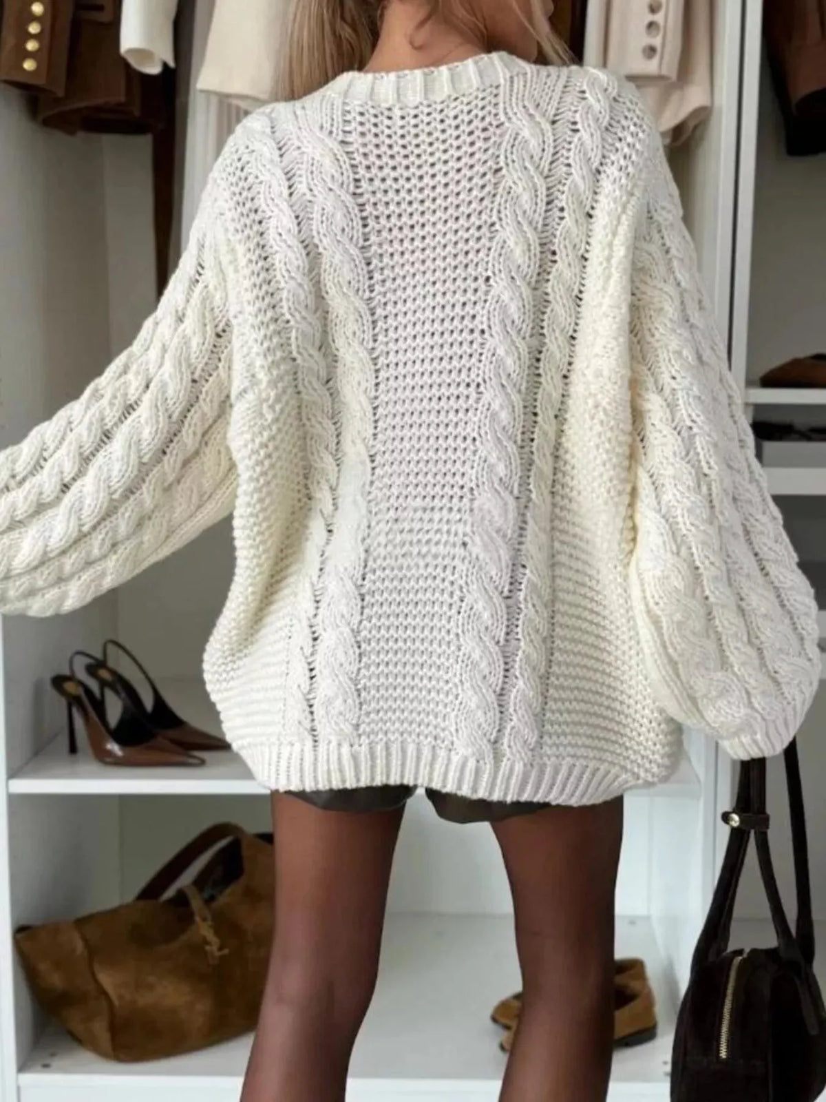 Cable Knit Round Neck Oversized Sweater