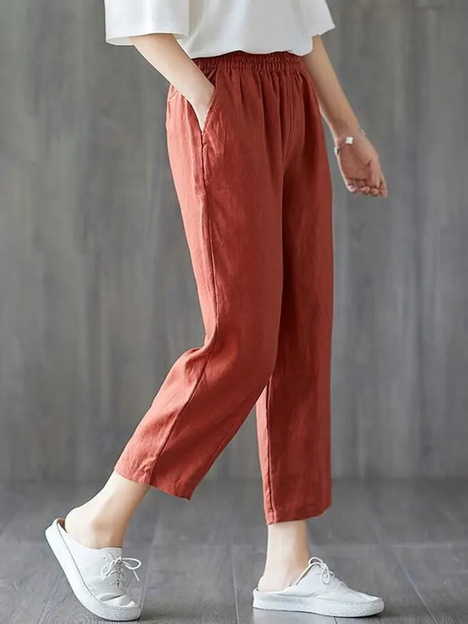 Ladies cotton linen high waist slim casual harem pants