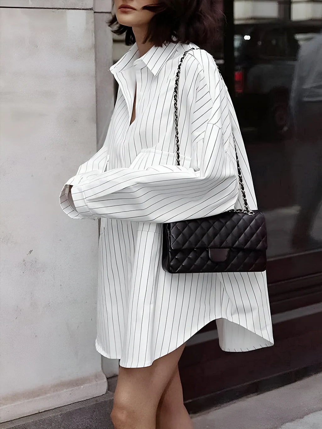 LEAH | Oversized Gestreept Damesoverhemd met Grote Zakken – Stijlvol & Comfortabel