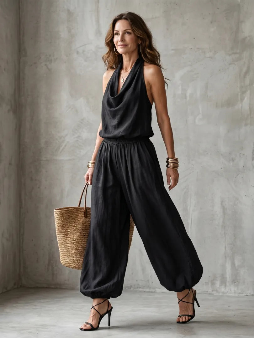 Yvaine | Drape Neck Fluid Top Wide Leg Set