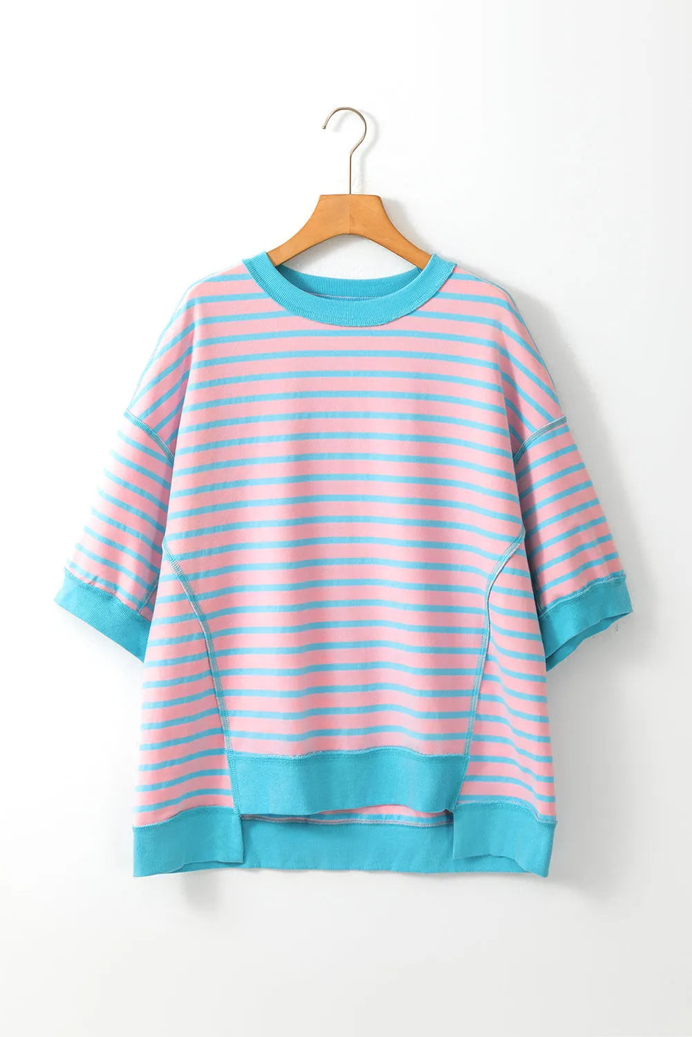 ISA | Gestreept Loose Fit T-Shirt Voor Dames Met Contrast Trim En Wijde Mouwen – Comfortabel, Casual, Stijlvol