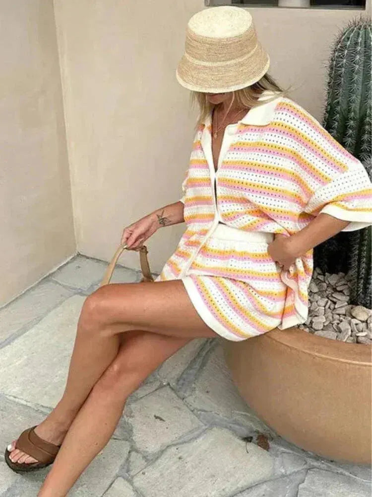 JENICA | Gestreepte Zomerset Met Pastel Kleuren Voor Dames - Voor Strand & Stad