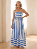 Oceane | Spaghetti Strap Striped Maxi Dress Gathered Waist