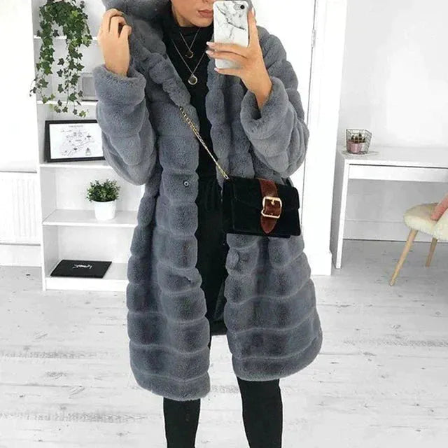 Kapuze Kunstpelz Winterjacke Damenjacke