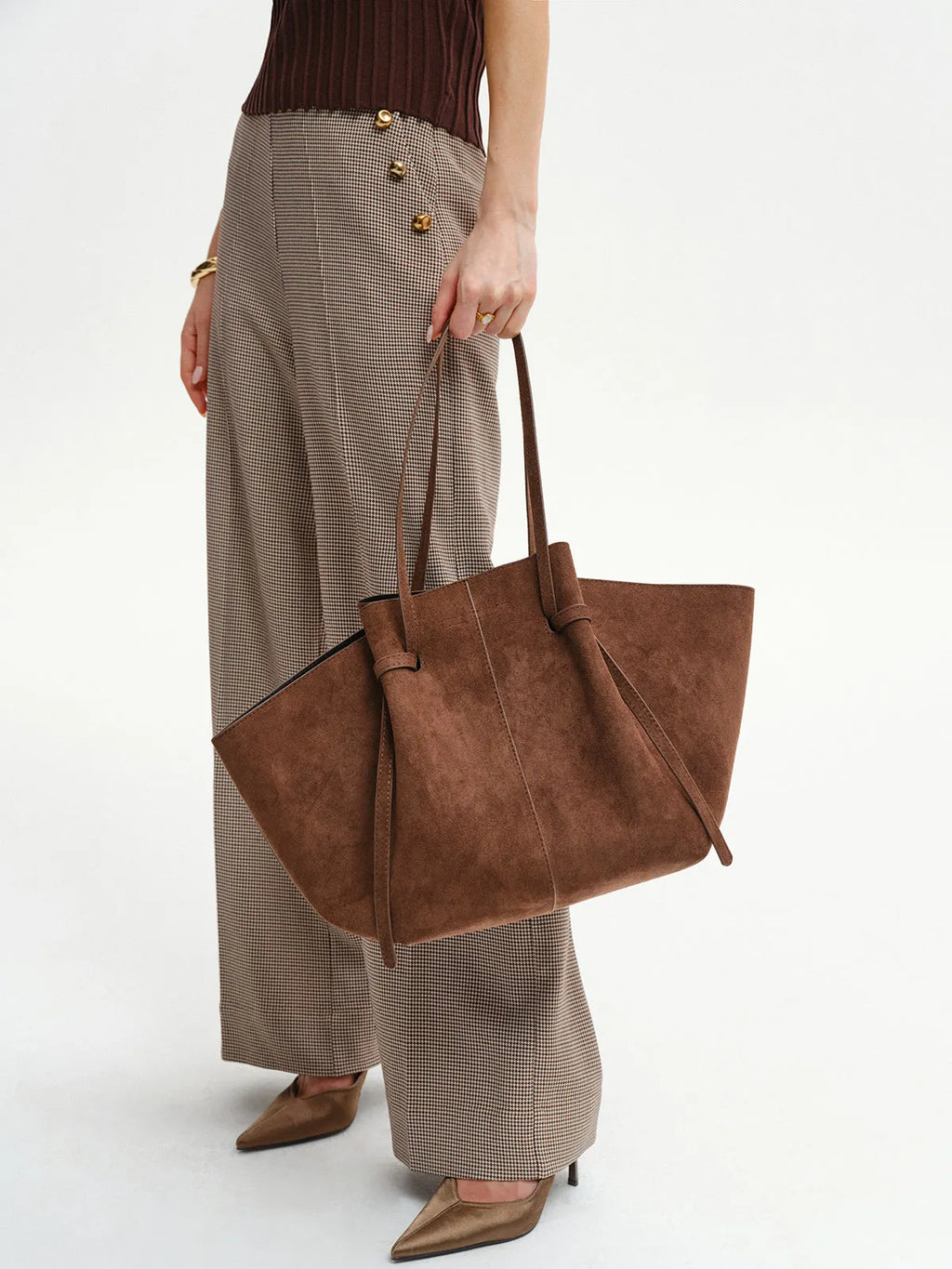 Chic Large Brown Women's Suede Shoulder Bag