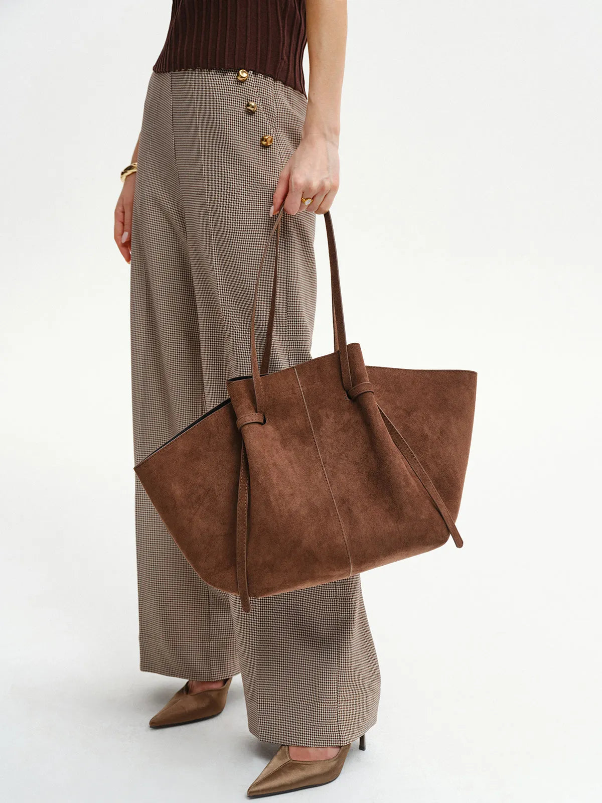 Chic Large Brown Women's Suede Shoulder Bag