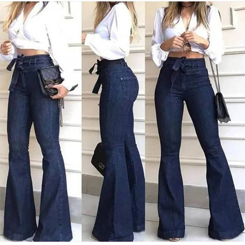 Pantalon Ã©vasÃ© Ã  lacets micro-Ã©lastiques