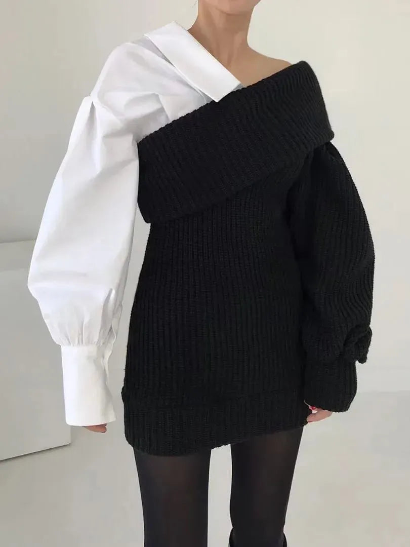 Gebreide Dames Jurk met Blouse -Detail â€“ Trendy, Warm & Origineel