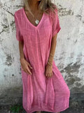 Betsy | Cotton-Linen V-Neck Midi Dress