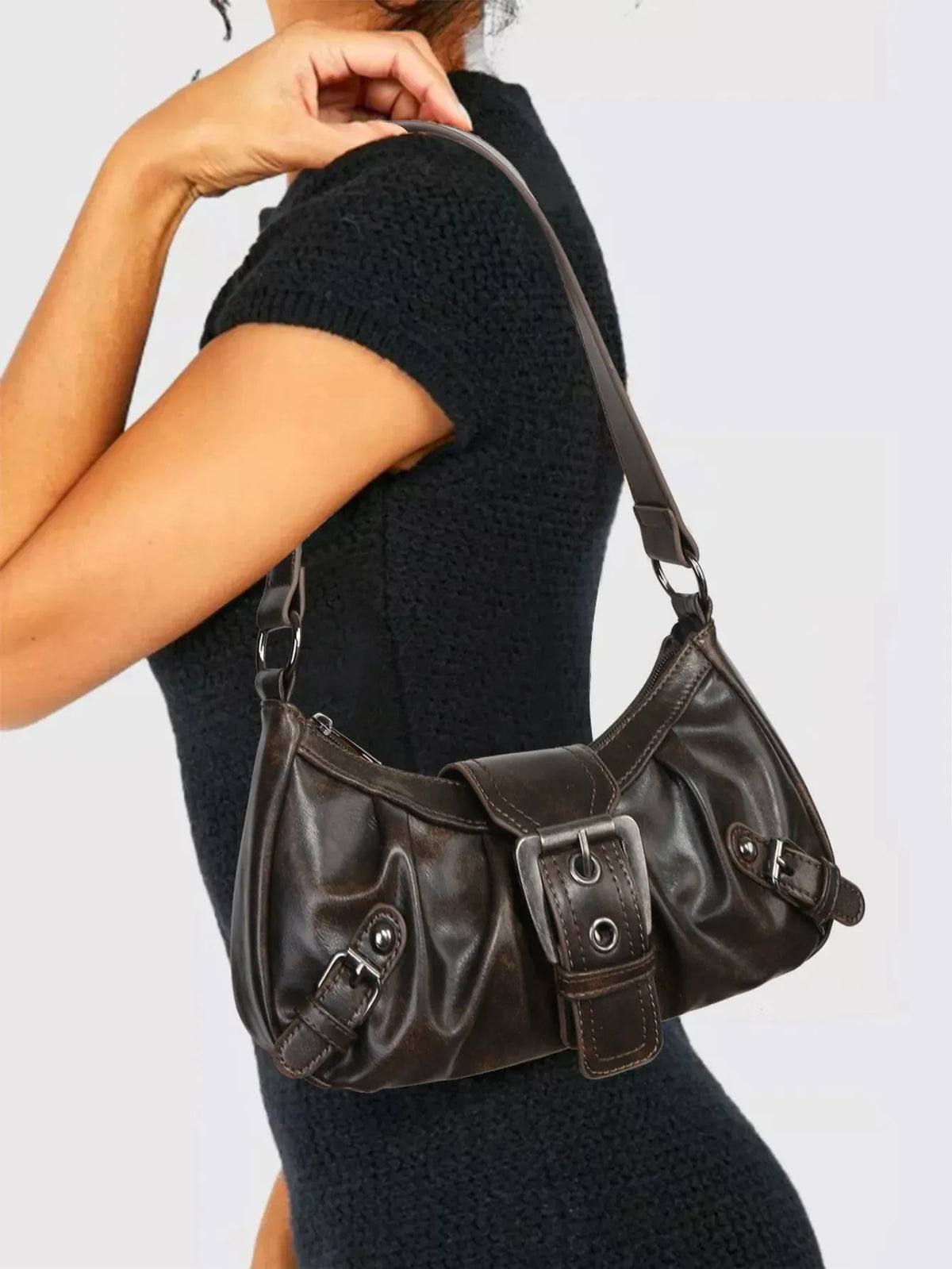 Dames Leren Schoudertas Met Gesp & Rits â€“ Stijlvol, Compact & Altijd On-Trend