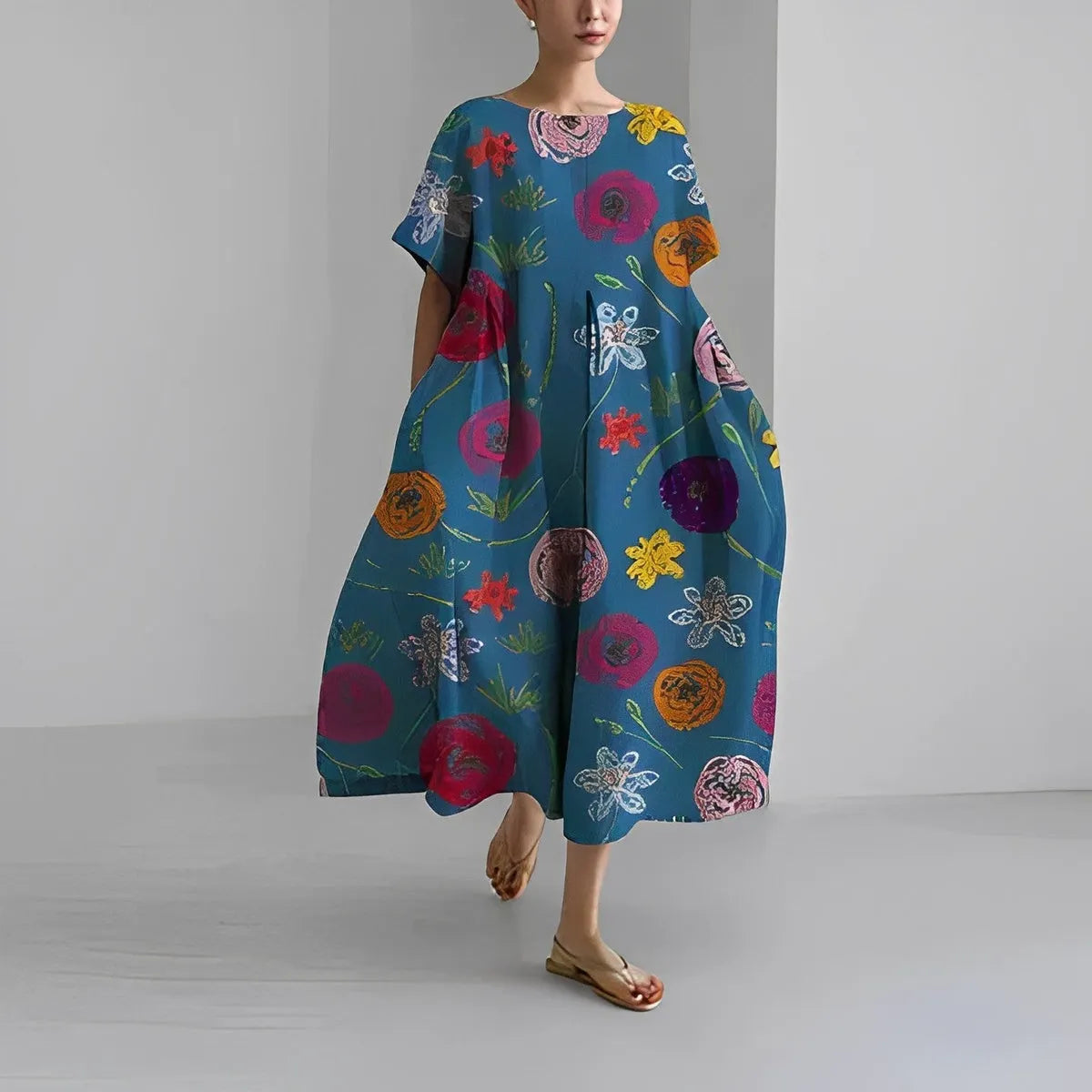 Sofie – Boho-blomstret kjole – Løstsiddende kjole