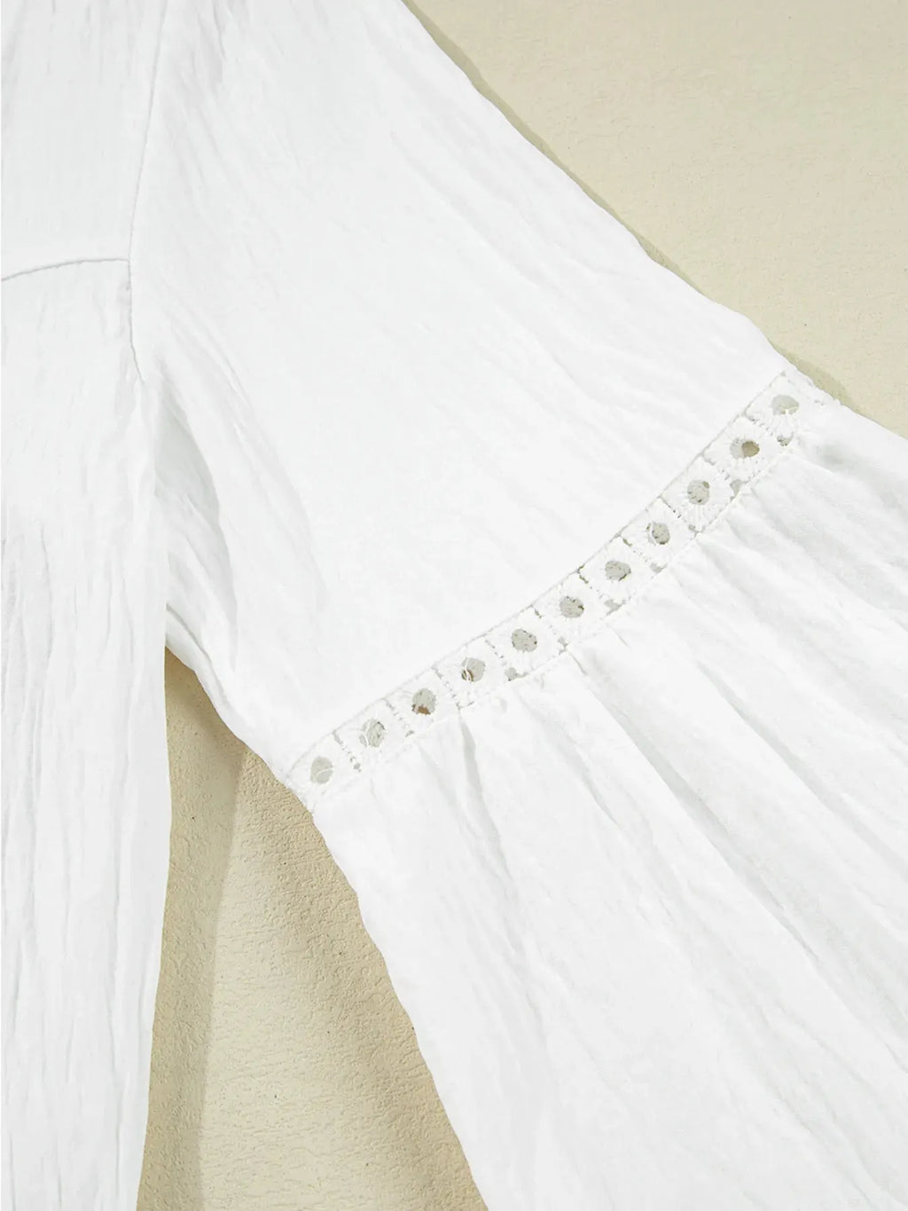 Drawstring Puff Sleeve Tie Neck Blouse