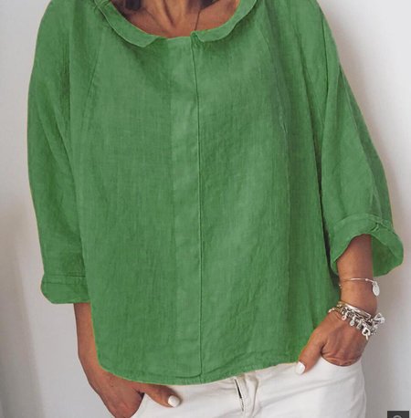 Women's Solid Color Small Lapel Pullover Cotton Linen Shirt