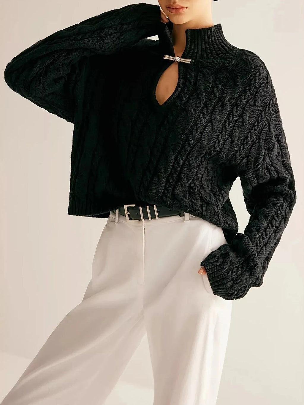 Keyhole Cable-Knit Sweater
