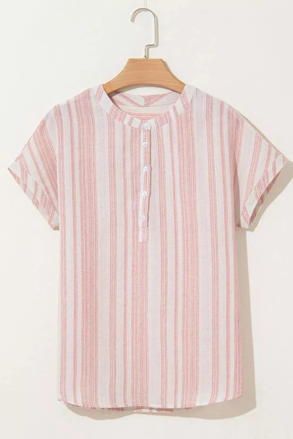 Striped Button Detail Short Sleeve Blouse