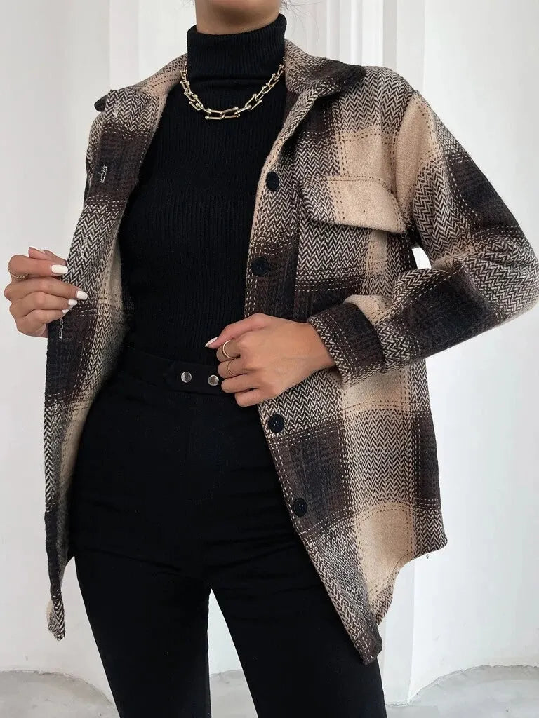 Casaco Feminino Sobretudo Xadrez Rafaelly