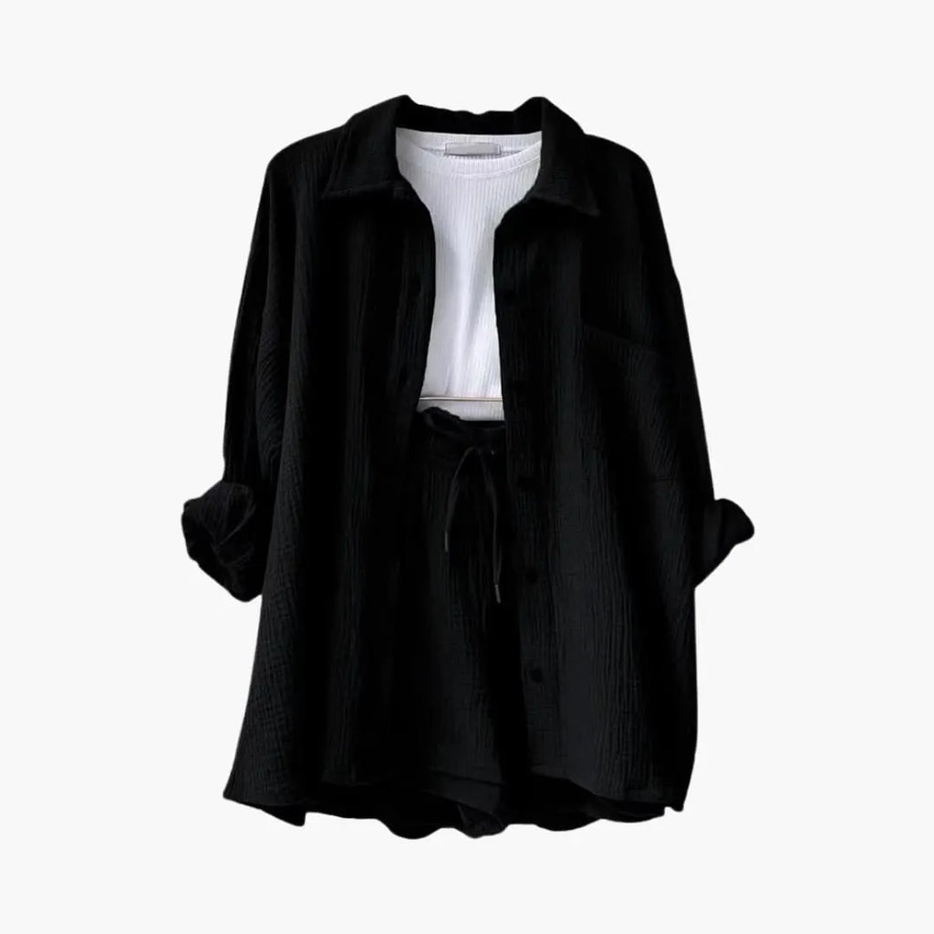 Womenâ€™s Two-Piece Set with Relaxed Shirt and Shorts