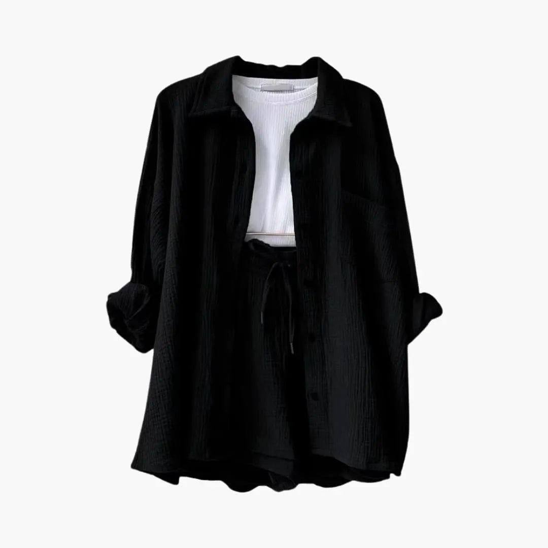 Womenâ€™s Two-Piece Set with Relaxed Shirt and Shorts