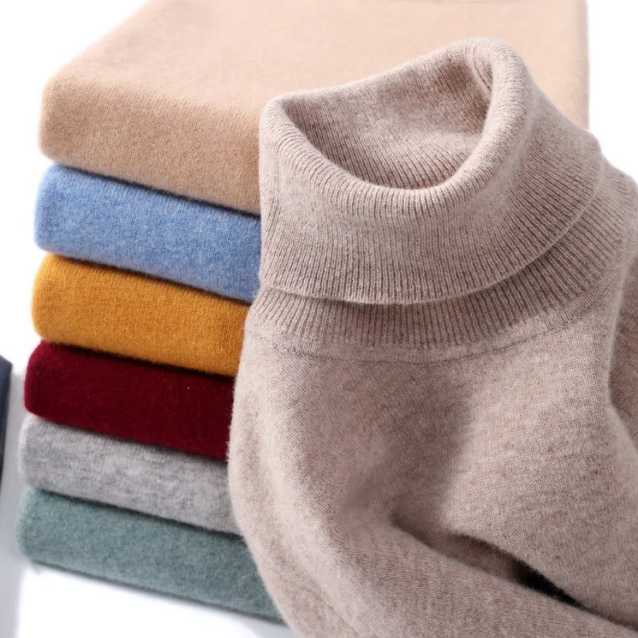 Herren Wollpullover Mit Rollkragen Und Schlankem Design