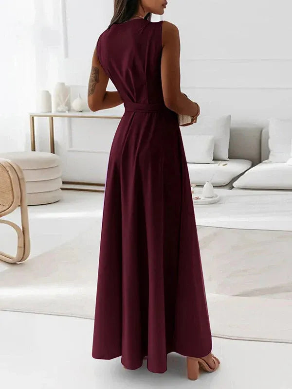 Elegantes Maxikleid fÃ¼r Damen â€“ Ã„rmelloses V-Ausschnitt Abendkleid in Uni-Farben, Langes Kleid fÃ¼r Hochzeit & Sommerfeste