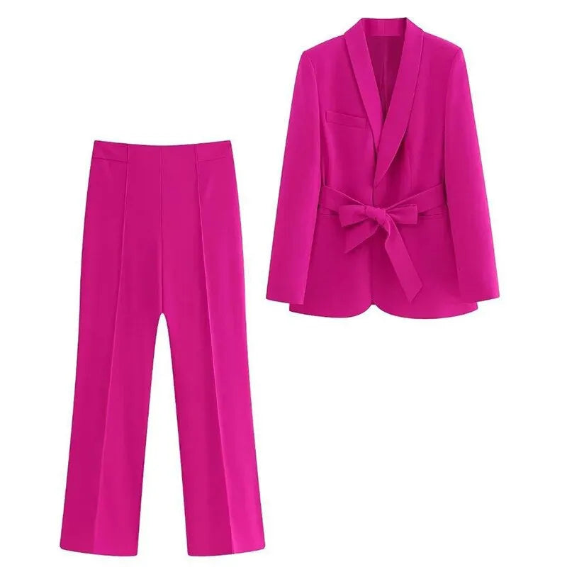 2-teiliger Damenanzug Eleganter Blazer mit Gürtel und passender Hose