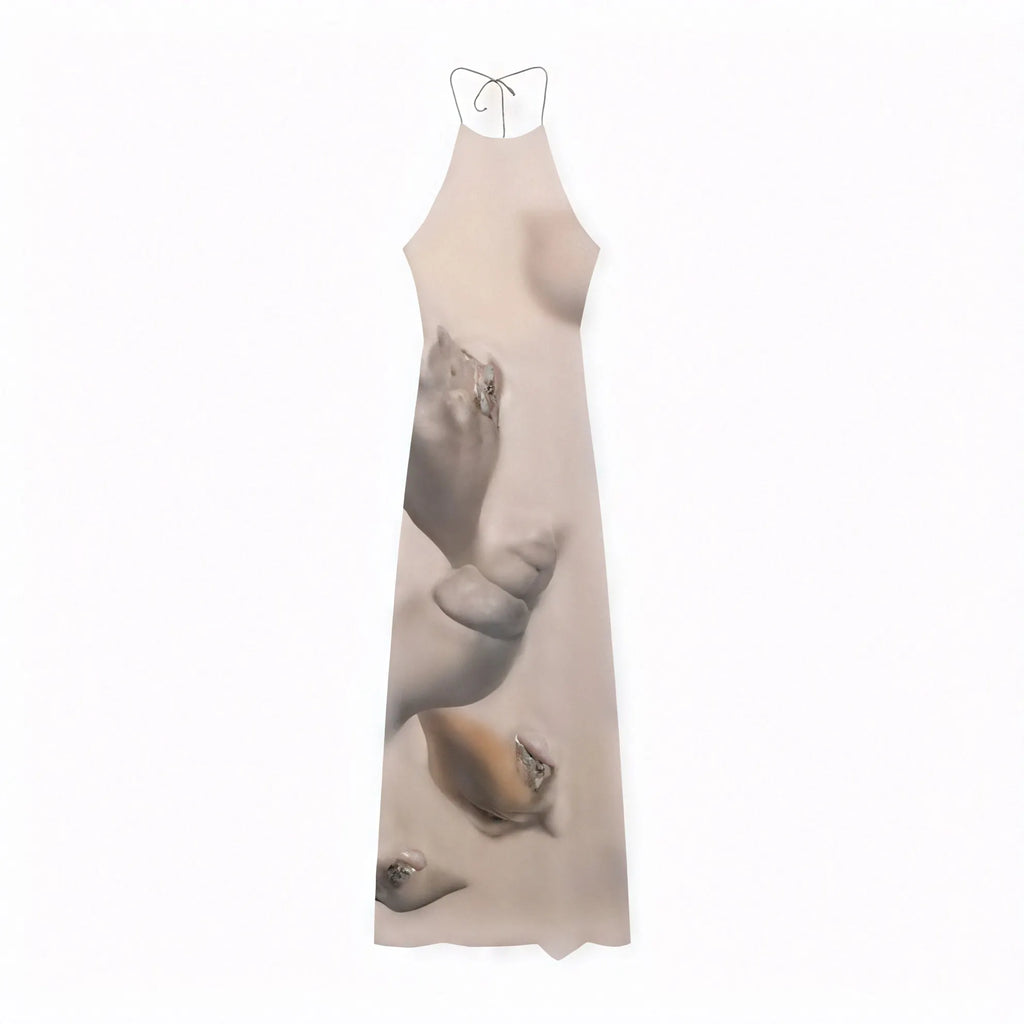 Halterneck Maxikleid – Einzigartiger Print, Strukturiert