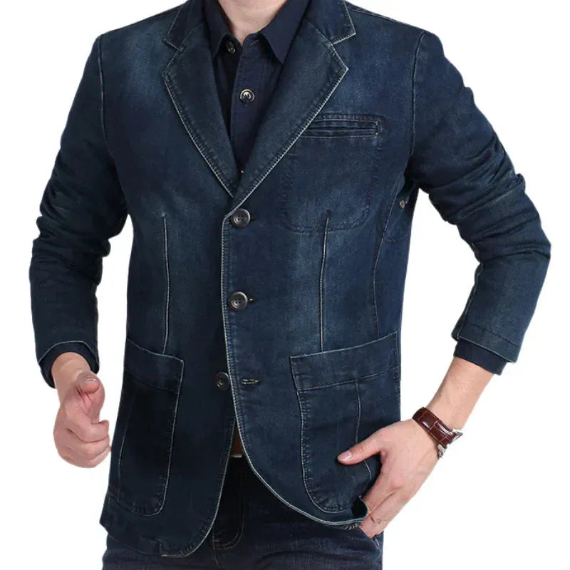 Herren Denim Baumwolle Blazerjacke