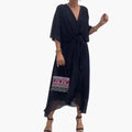 Womenâ€™s Midi Dress with Tie and Sleeves