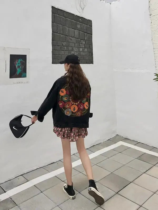 LAYALI | Boho Denim Jasje Voor dames - Boduurwerk op de Rug