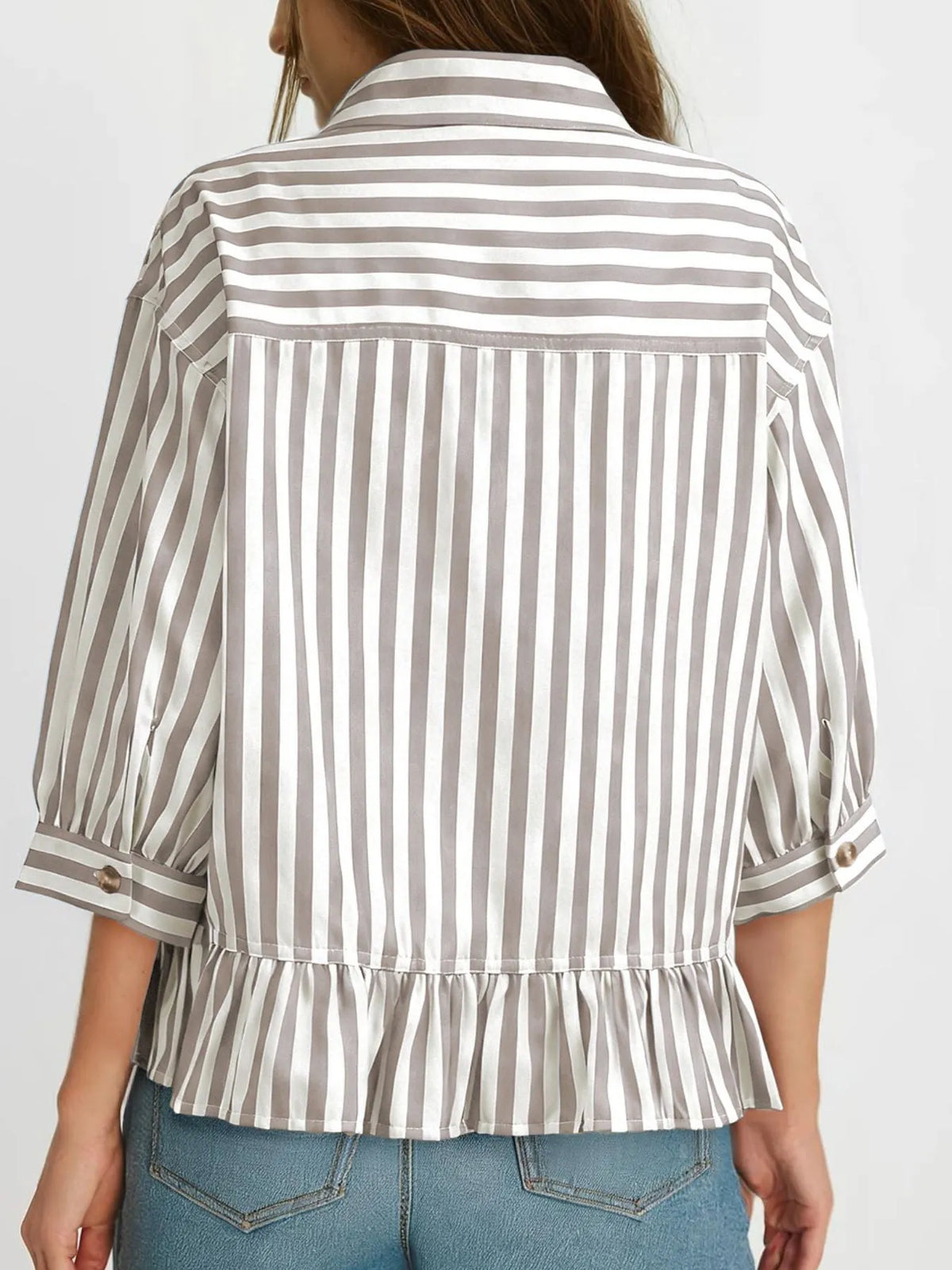 Striped Ruffle Hem Button-Down Shirt