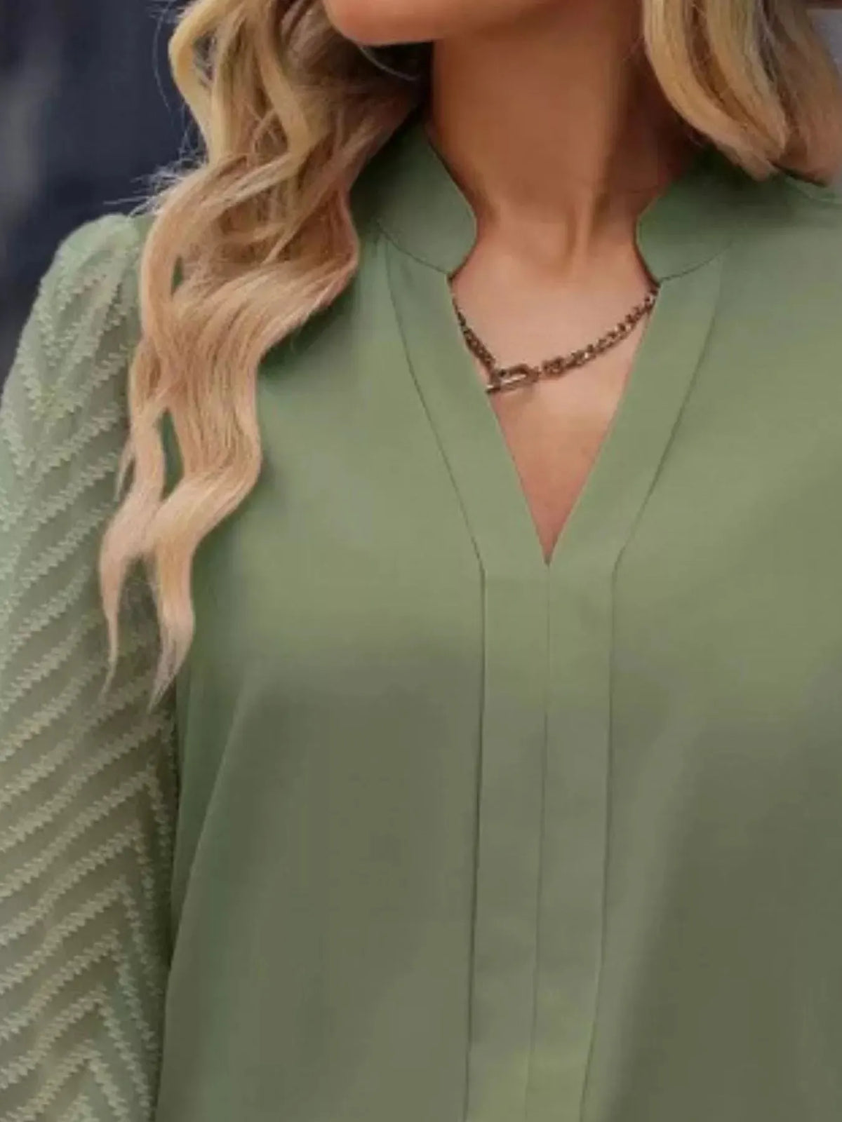 Notched Long Sleeve Blouse