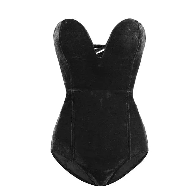 Sexy Body aus bordeauxrotem, trÃ¤gerlosem Samt