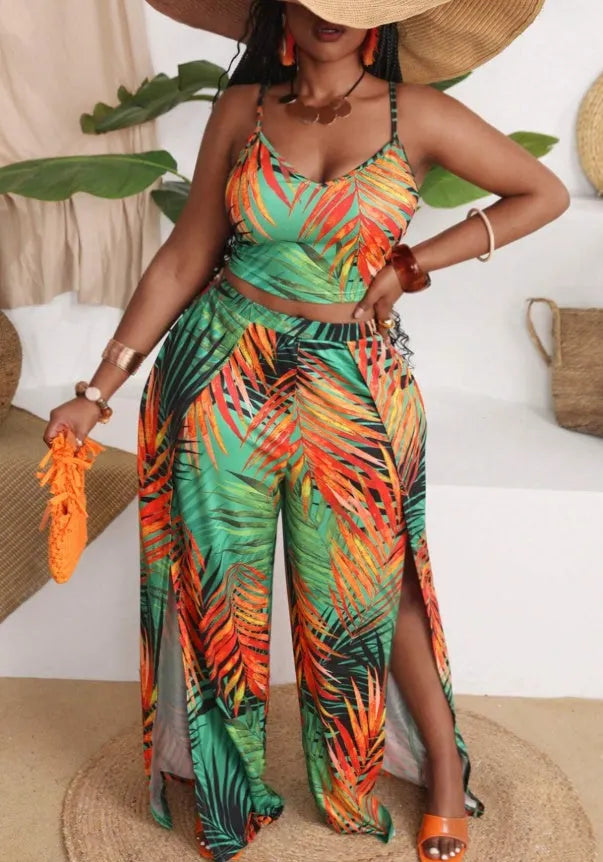 Ensembles haut Ã  bretelle et pantalon imprimÃ©