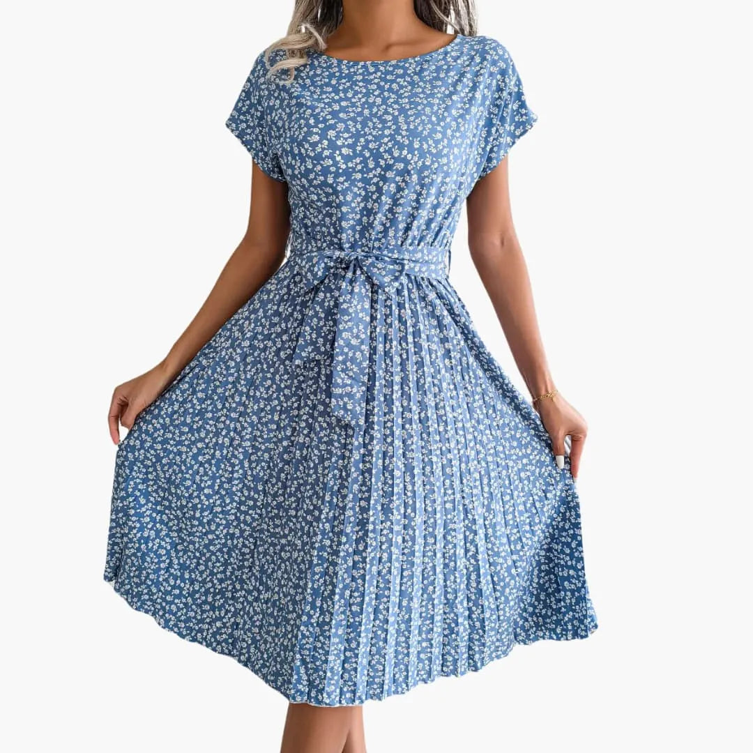 Womenâ€™s Summer Dress with Belted Waist and Floral Print