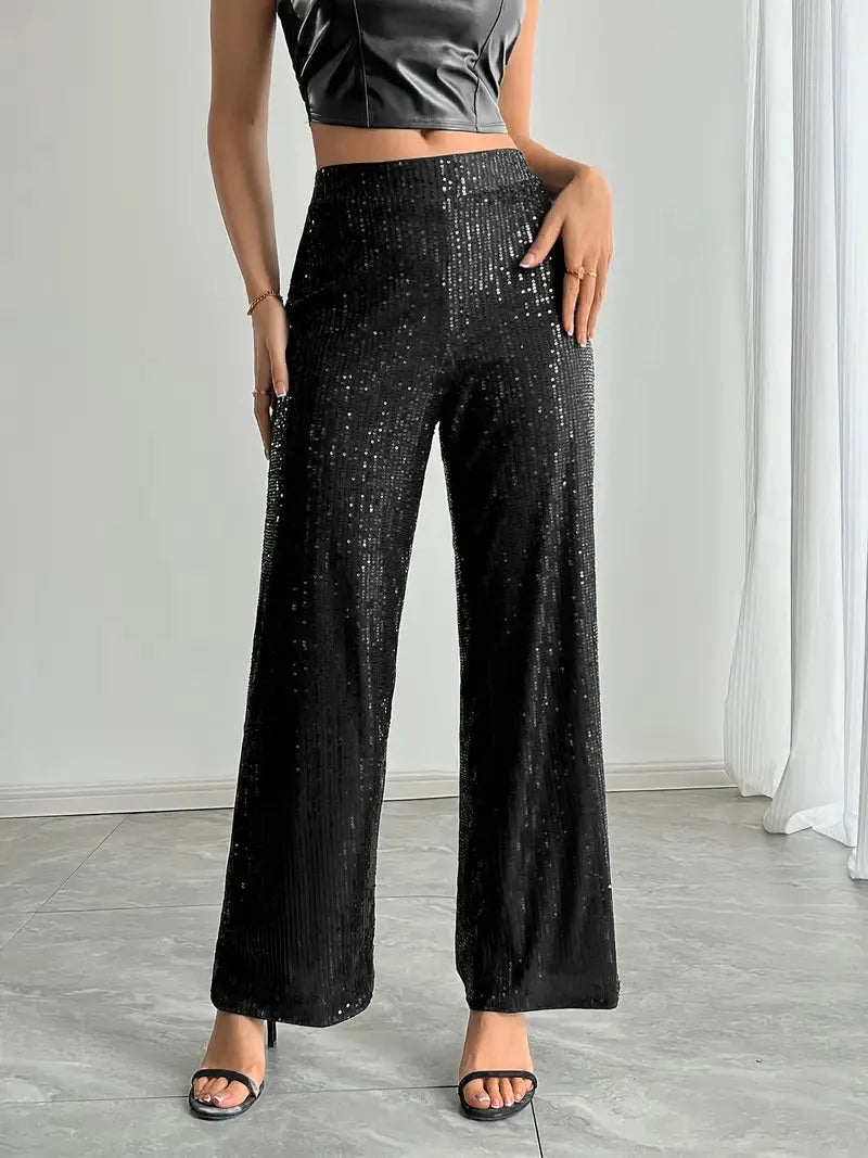 Damenweite Beinhose Festlich Pailletten Glamour