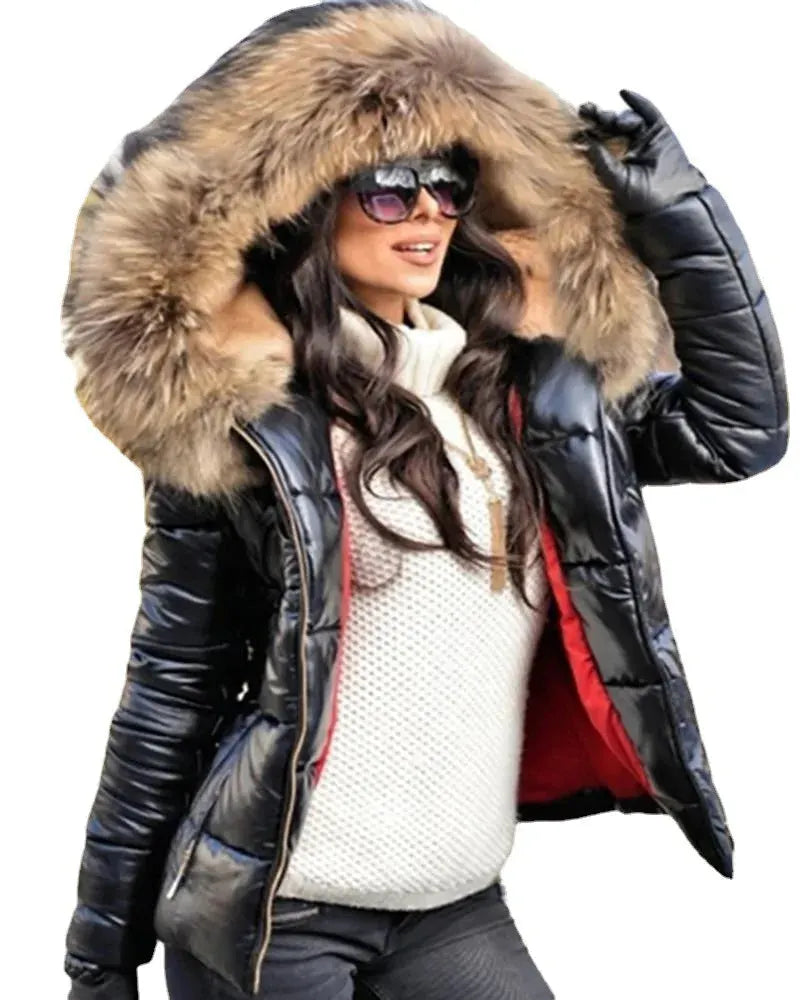 - Paris -Stylische Jacke mit Kunstfellfutter, Kapuze und Kragen